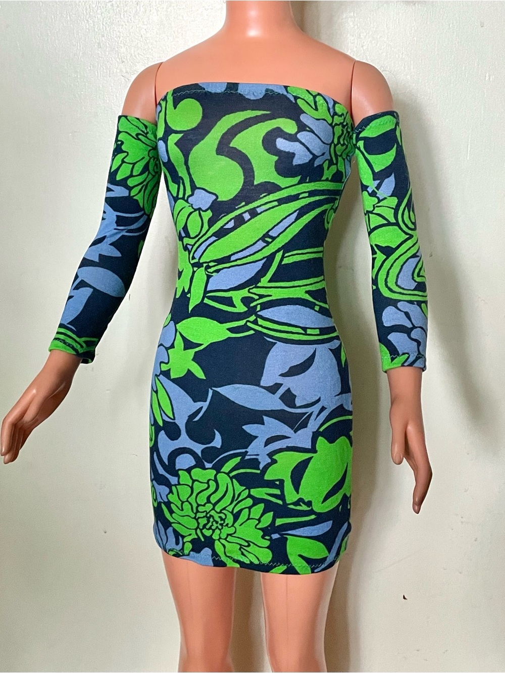 Blue Green Multicolor Mini Dress For My Size Barbie Doll. New. Short Length